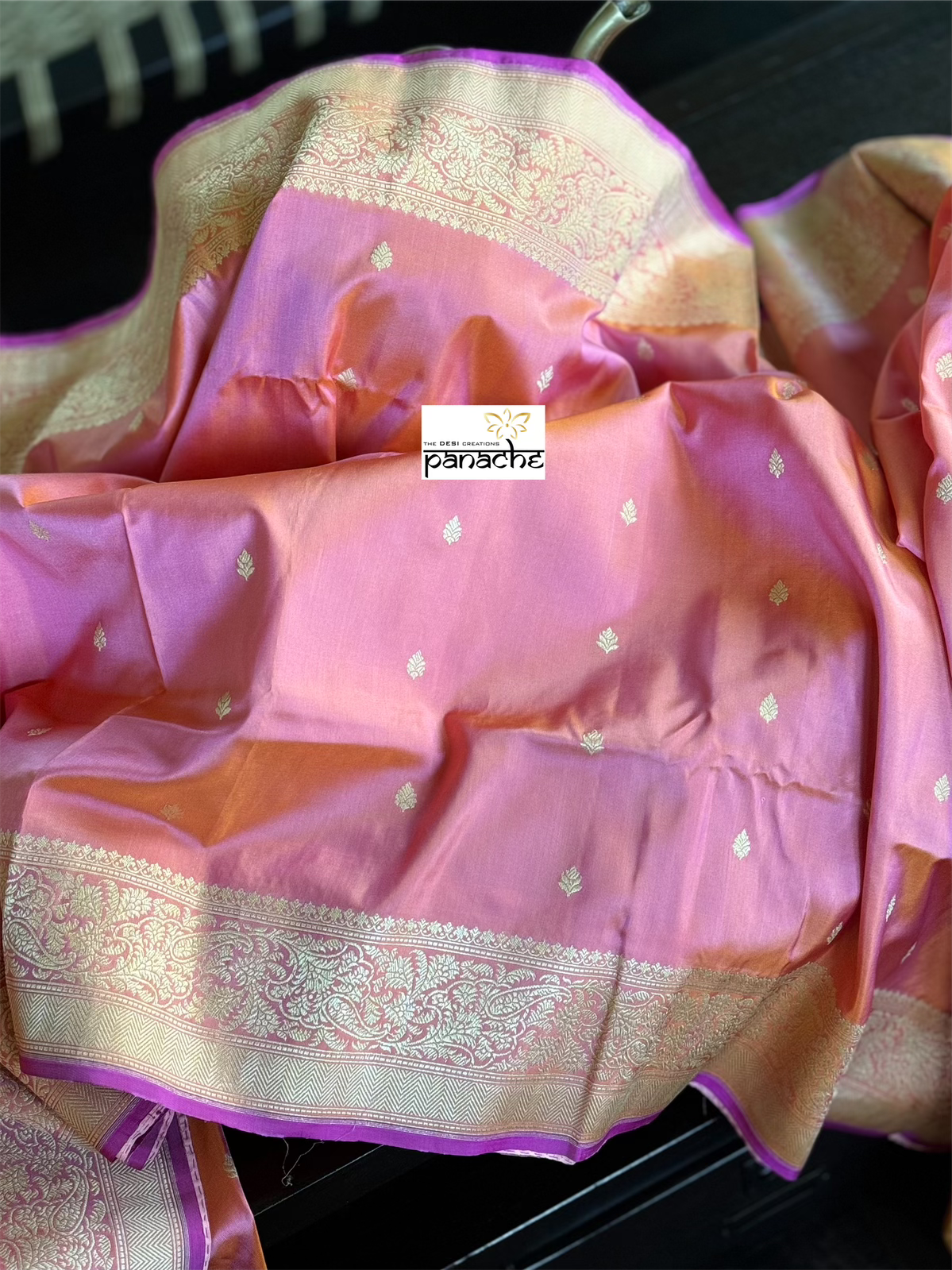 Pure Silk Katan Banarasi- Pink Kadwa