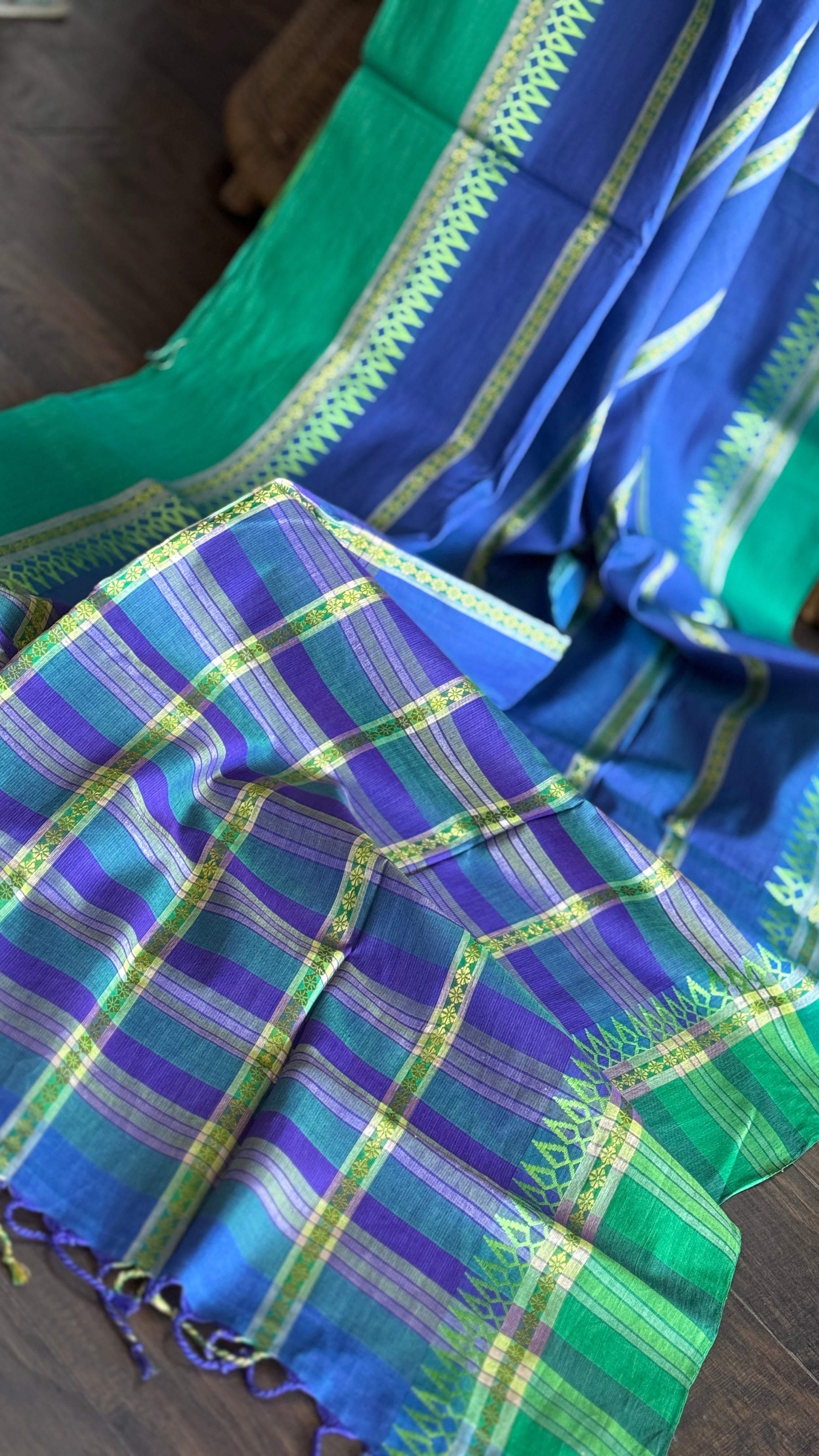 Pure Khadi Cotton Handloom - Green Purple Blue
