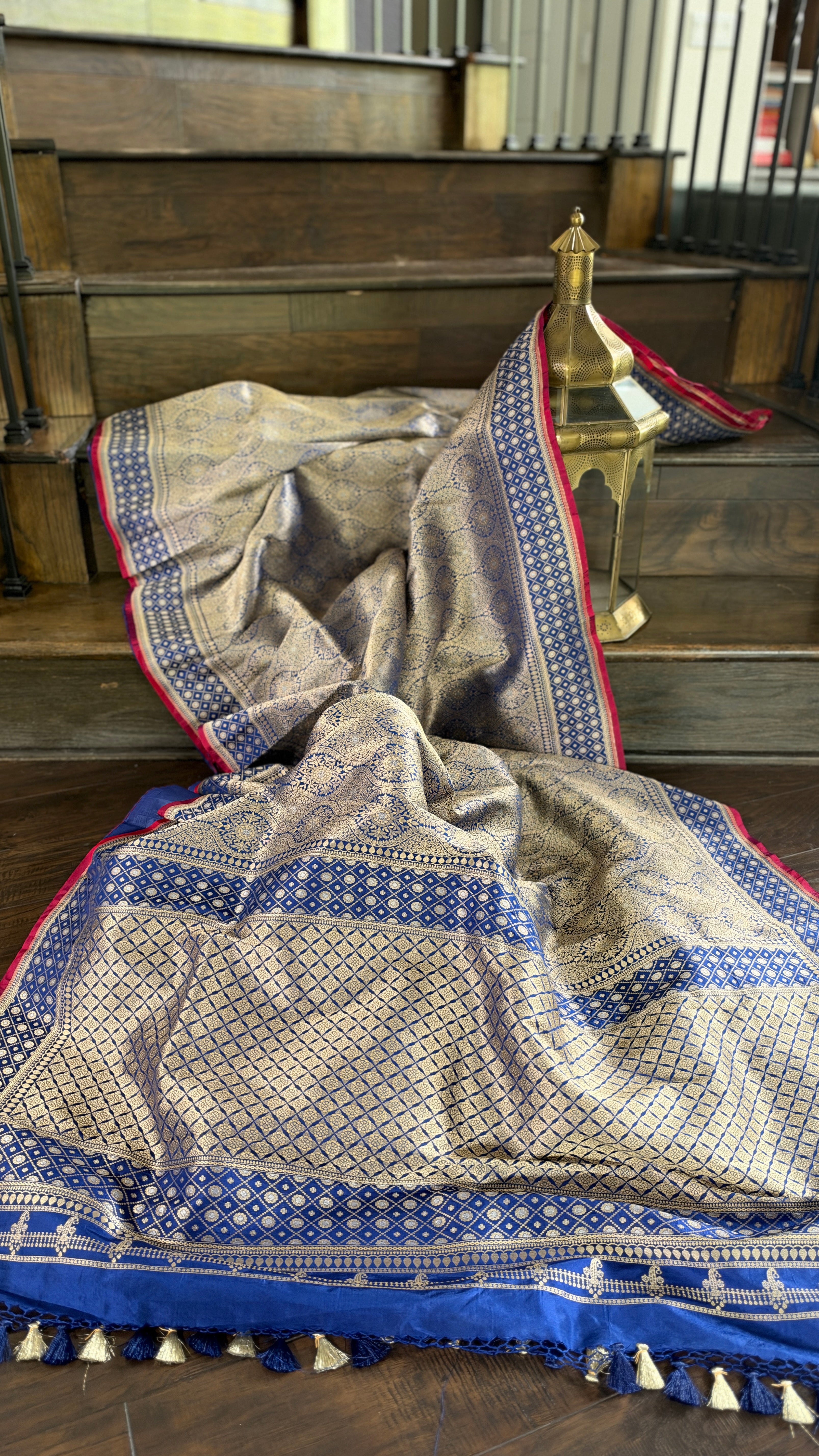 Pure Silk Brocade Banarasi- Navy Blue