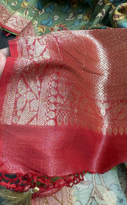 Tussar Silk Kalamkari Banarasi- Green Red