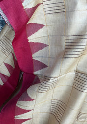 Pure Tussar Silk - Beige Maroon