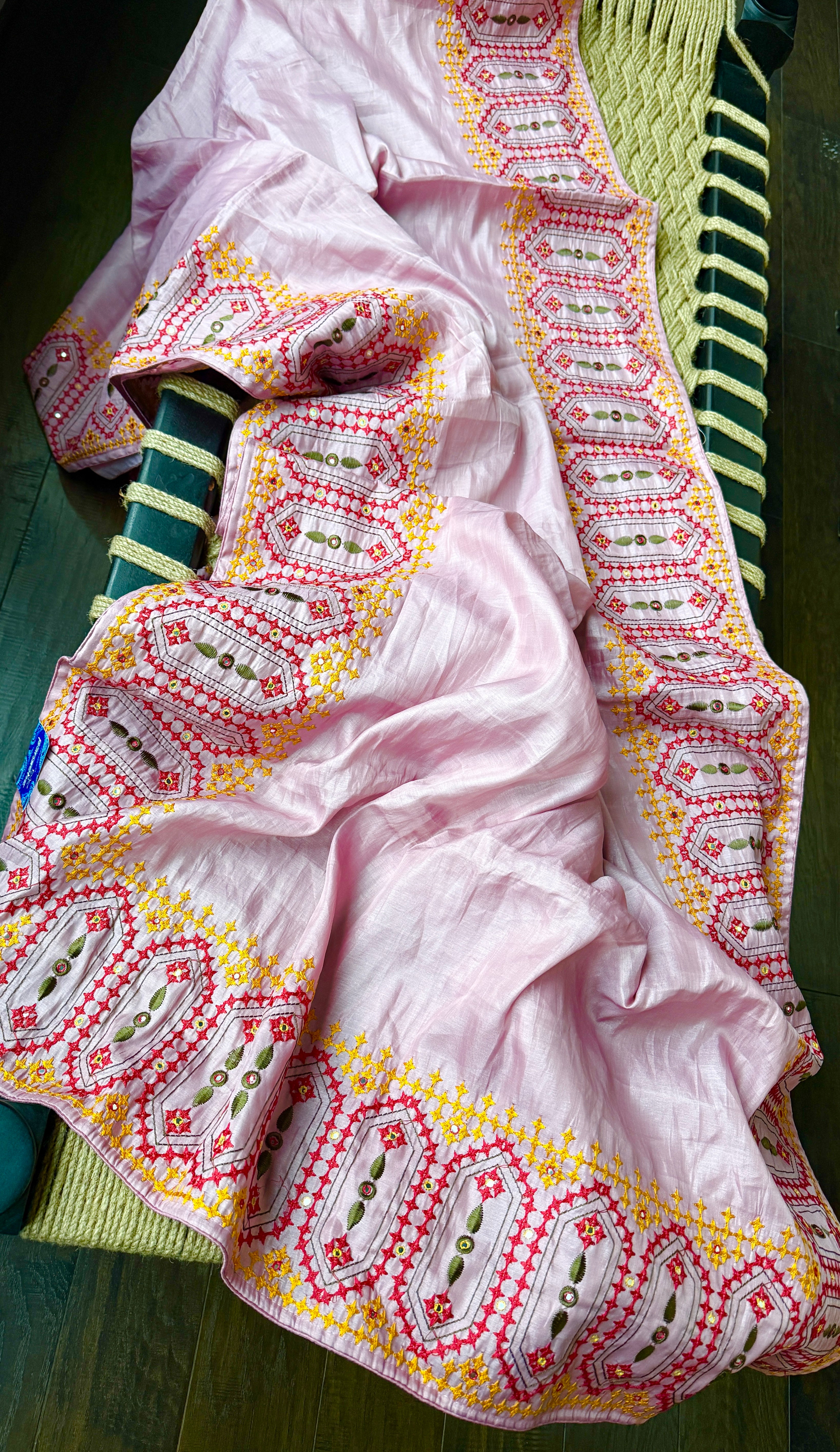 Soft Silk Kathiyawadi Embroidered - Blush Pink