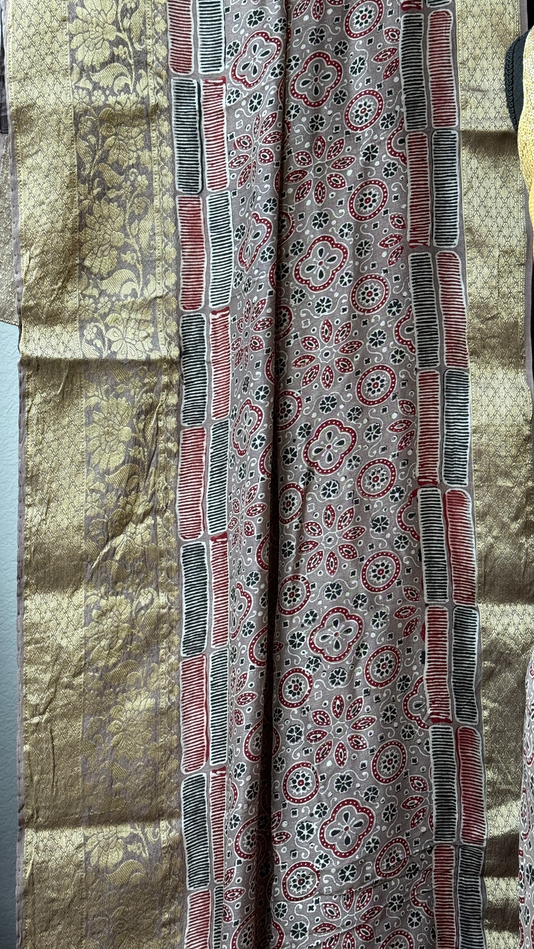 Dola Silk Ajrakh - Light Mocha Brown
