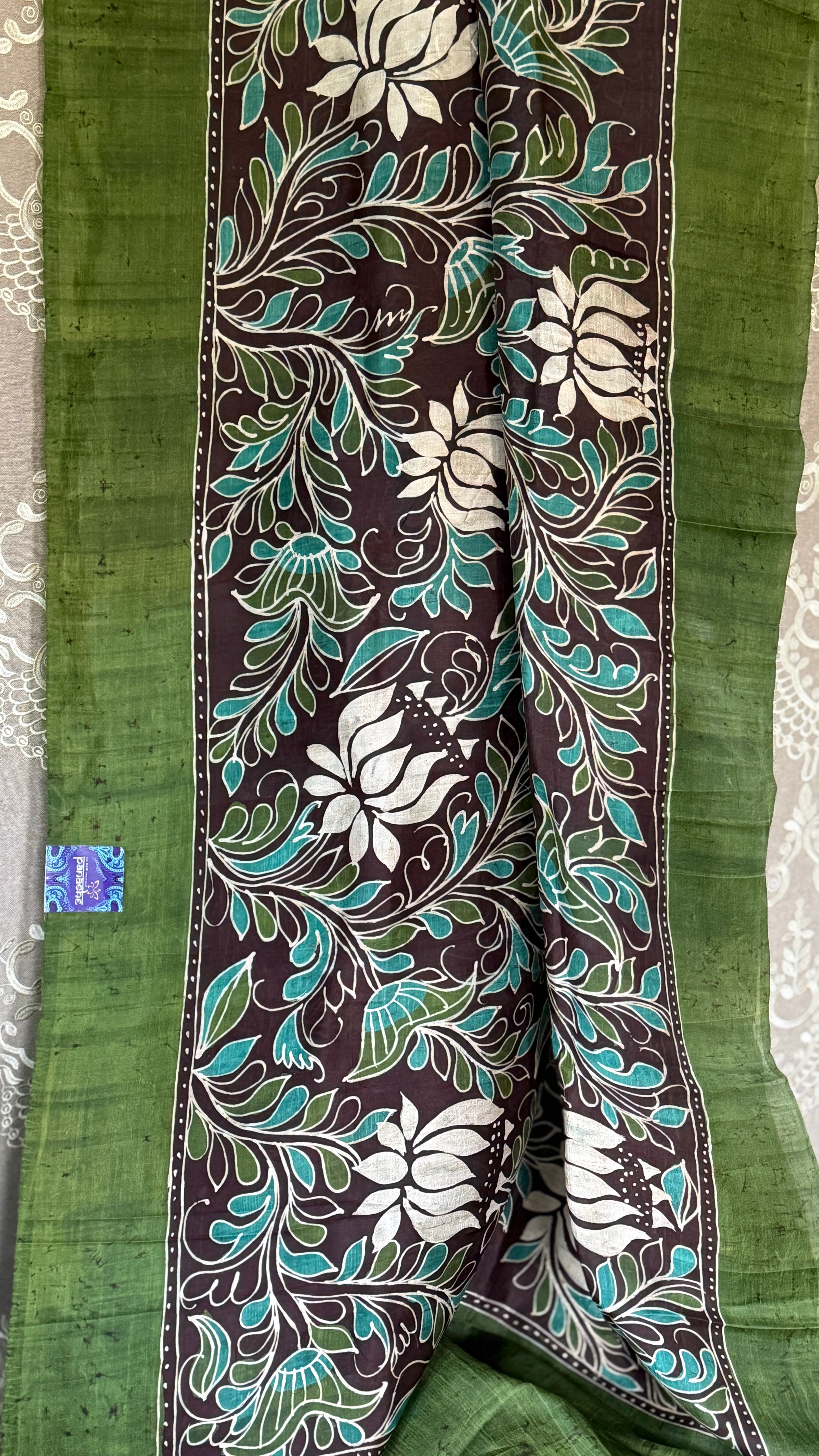 Bishnupur Silk Batik Soru Tuli -  Green Brown