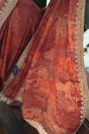 Designer Crepe Satin Marble Print - Rust Wine