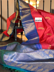 Pure Silk Kanjivaram - Raspberry Red Blue Dual Shaded