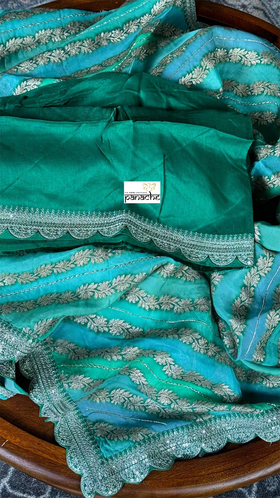 Designer Organza Leheriya - Sea green