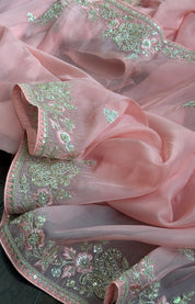 Designer Organza - Pink Embroidered