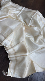 Pure Tussar Silk - Cream Beige Golden Zari Woven3