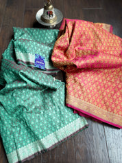 Soft Silk Banarasi - Green Maroon Dual Shaded Woven
