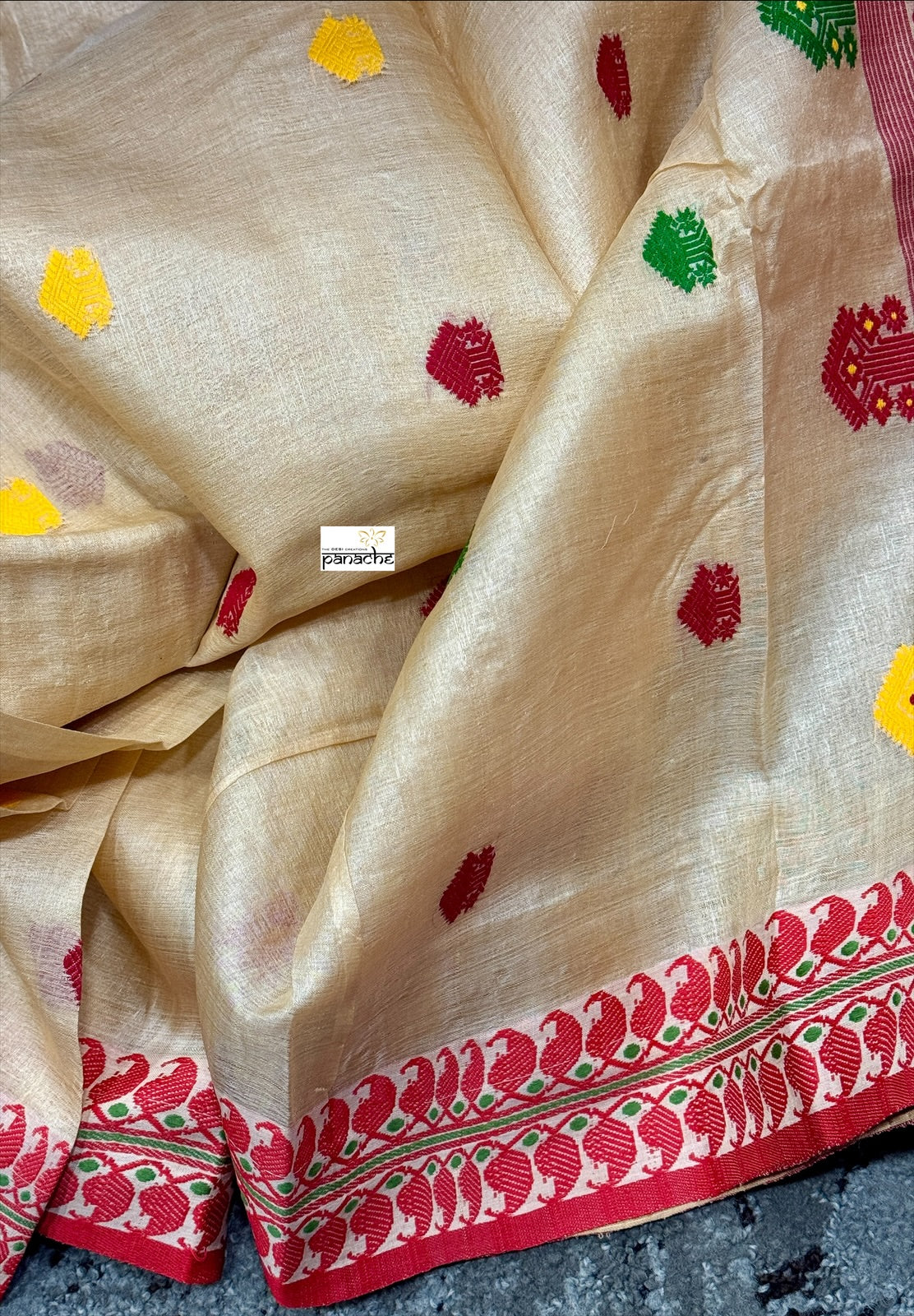 Pure Gachi Tussar Silk - Beige Red