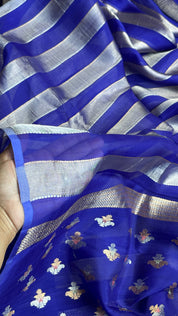 Kora Silk Banarasi - Purple Blue Striped