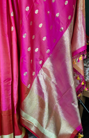 Pure Silk Mashru Banarasi- Rani Pink Red