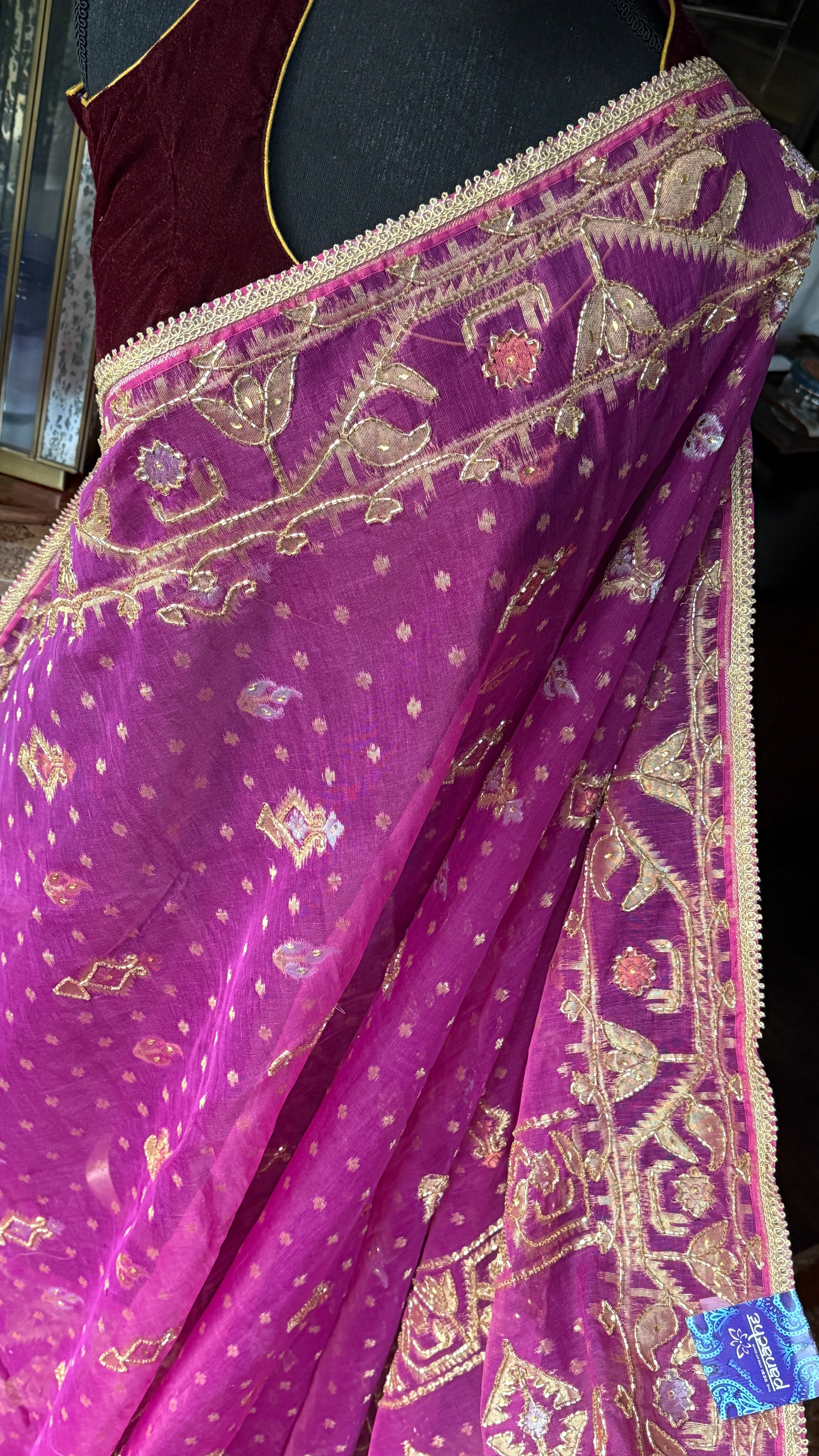 Designer Jamdaani Cutdana Embroidered - Magenta Pink
