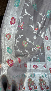 Tussar Georgette Banarasi - Grey Meenakari