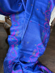 Pure Tussar Silk Jamdaani - Royal Blue