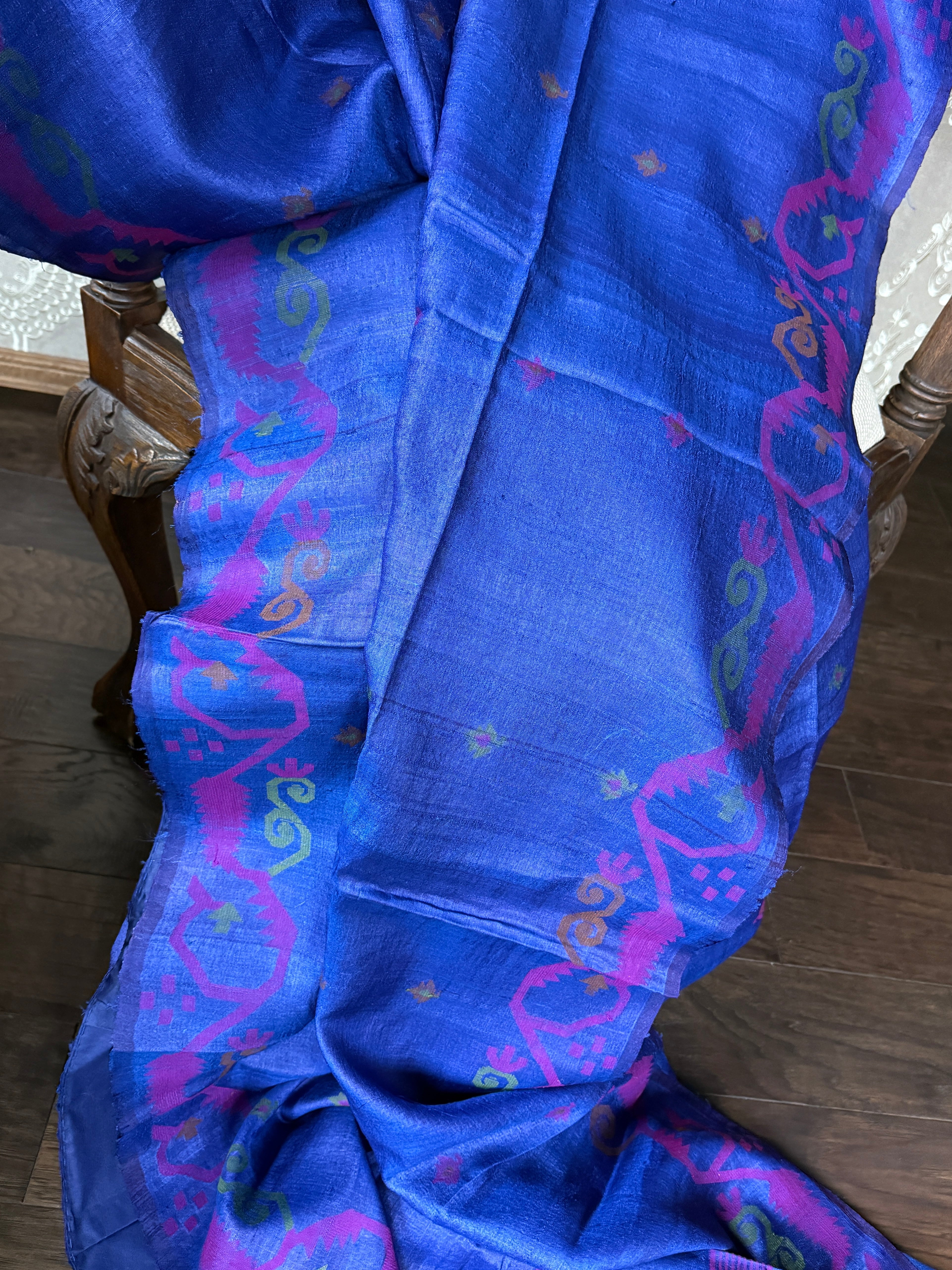 Pure Tussar Silk Jamdaani - Royal Blue