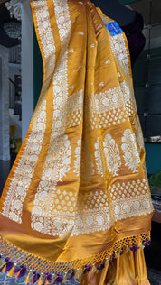 Pure Silk Mashru Banaras i- Golden Ochre Yellow