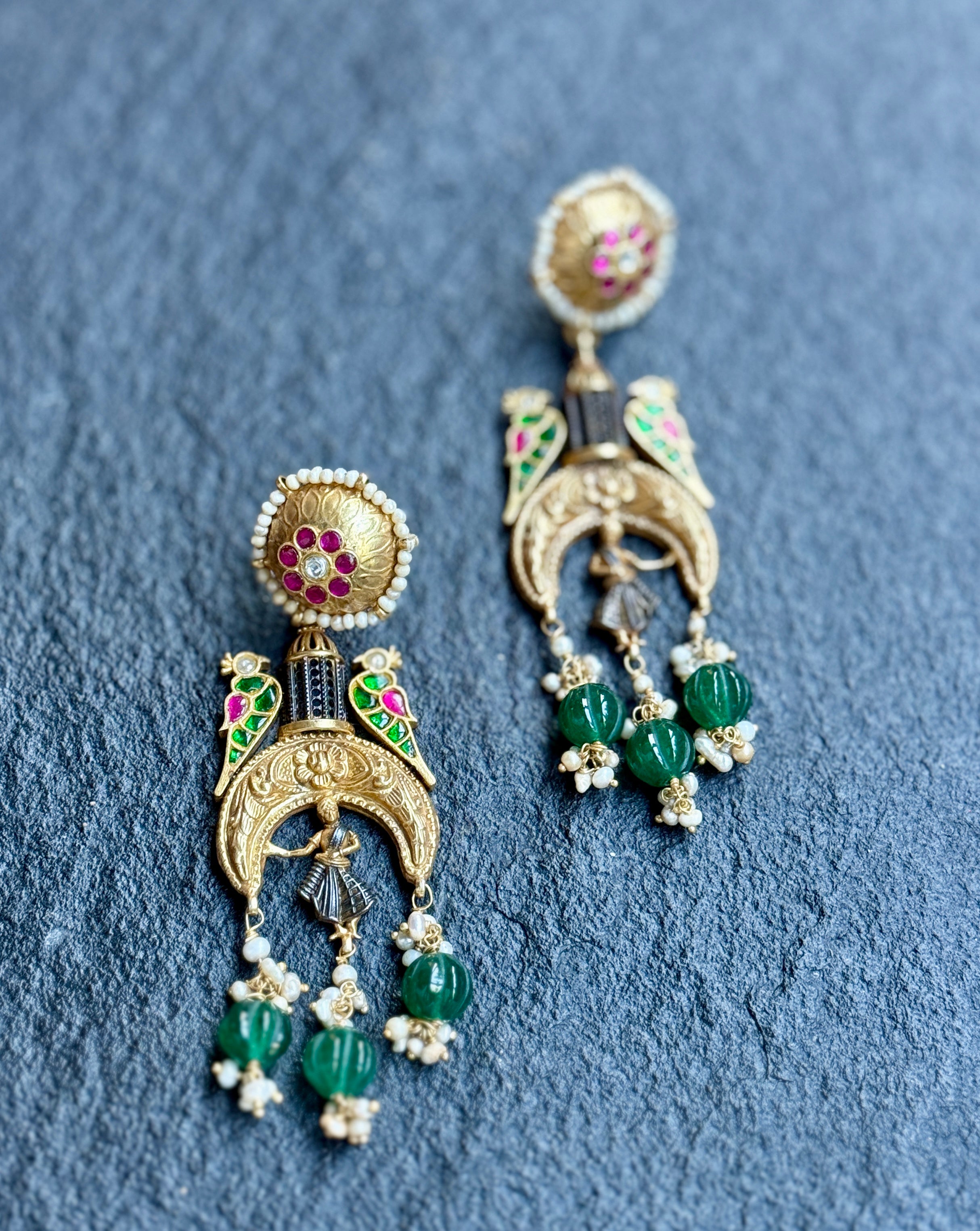 Earring 925 Silver- Statement Gold tone Dancer