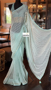 Designer Georgette Organza - Mint Hand Embroidered