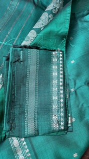 Pure Silk Gadwal - Teal Green Silver Zari