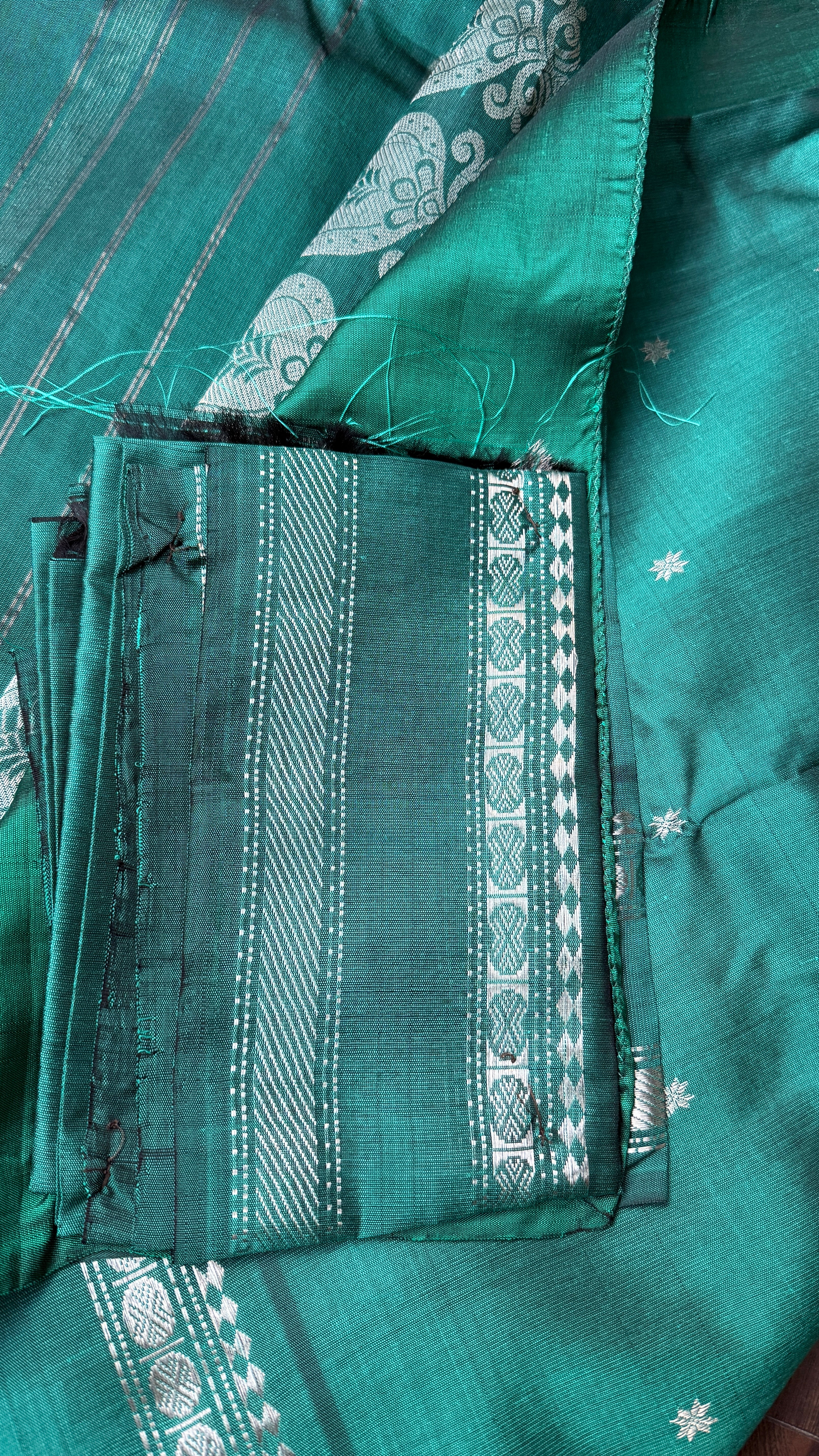 Pure Silk Gadwal - Teal Green Silver Zari