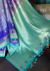 Tussar Georgette Banarasi - Purple Blue Mughal Inspired