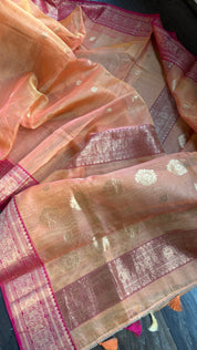 Tissue Chanderi Organza Silk - Dual Shaded Peach Orange Magenta