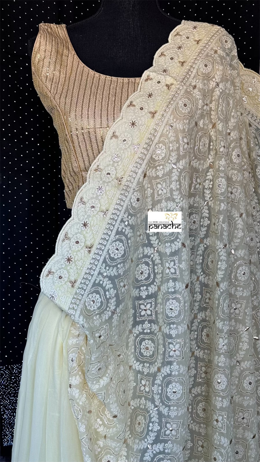 Designer Geogette Chikankari - Light Lemon Yellow