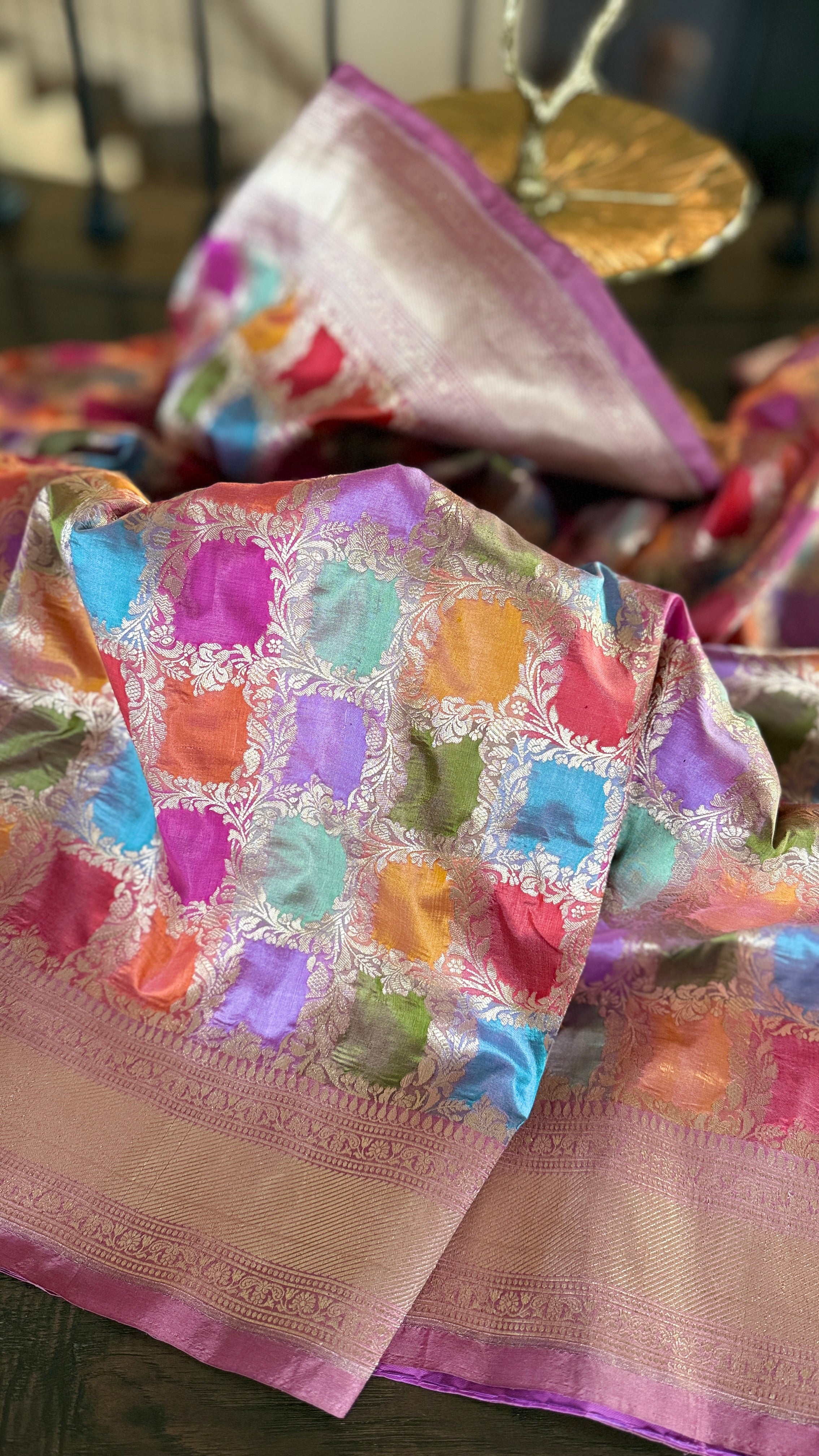 Pure Silk Banarasi - Thulian Pink Multi Color