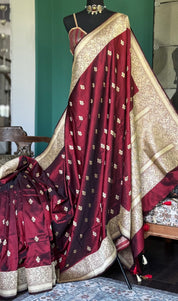 Pure Silk Katan Banarasi- Maroon Kadhua