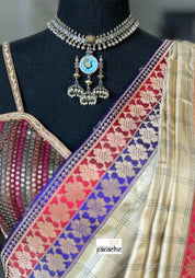 Pure Katan Silk Banarasi - Tan Checkered Kadhua