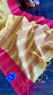 Pure Khadi Cotton Handloom - Yellow Pink