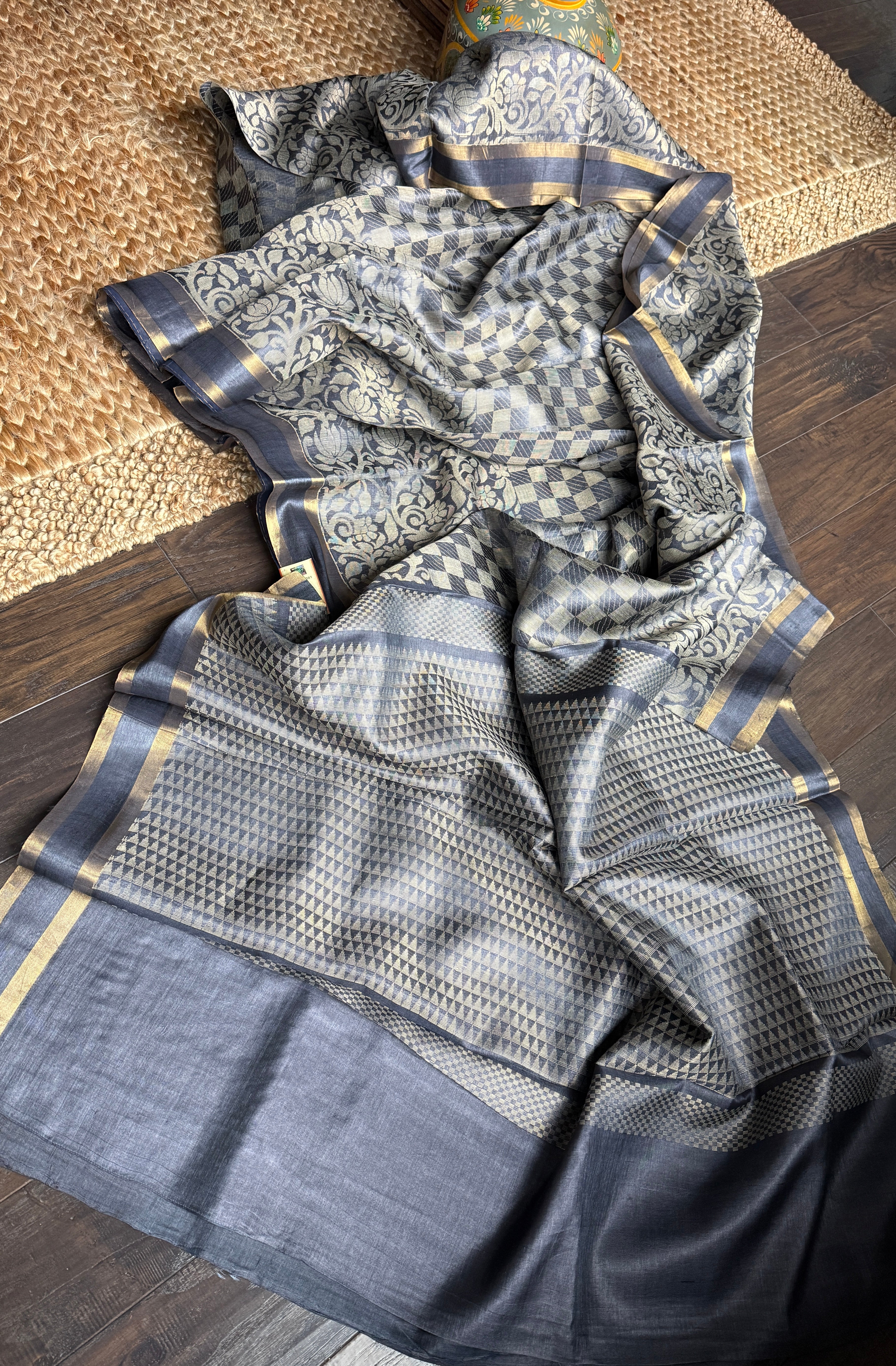 Tussar Silk - Steel Grey Woven
