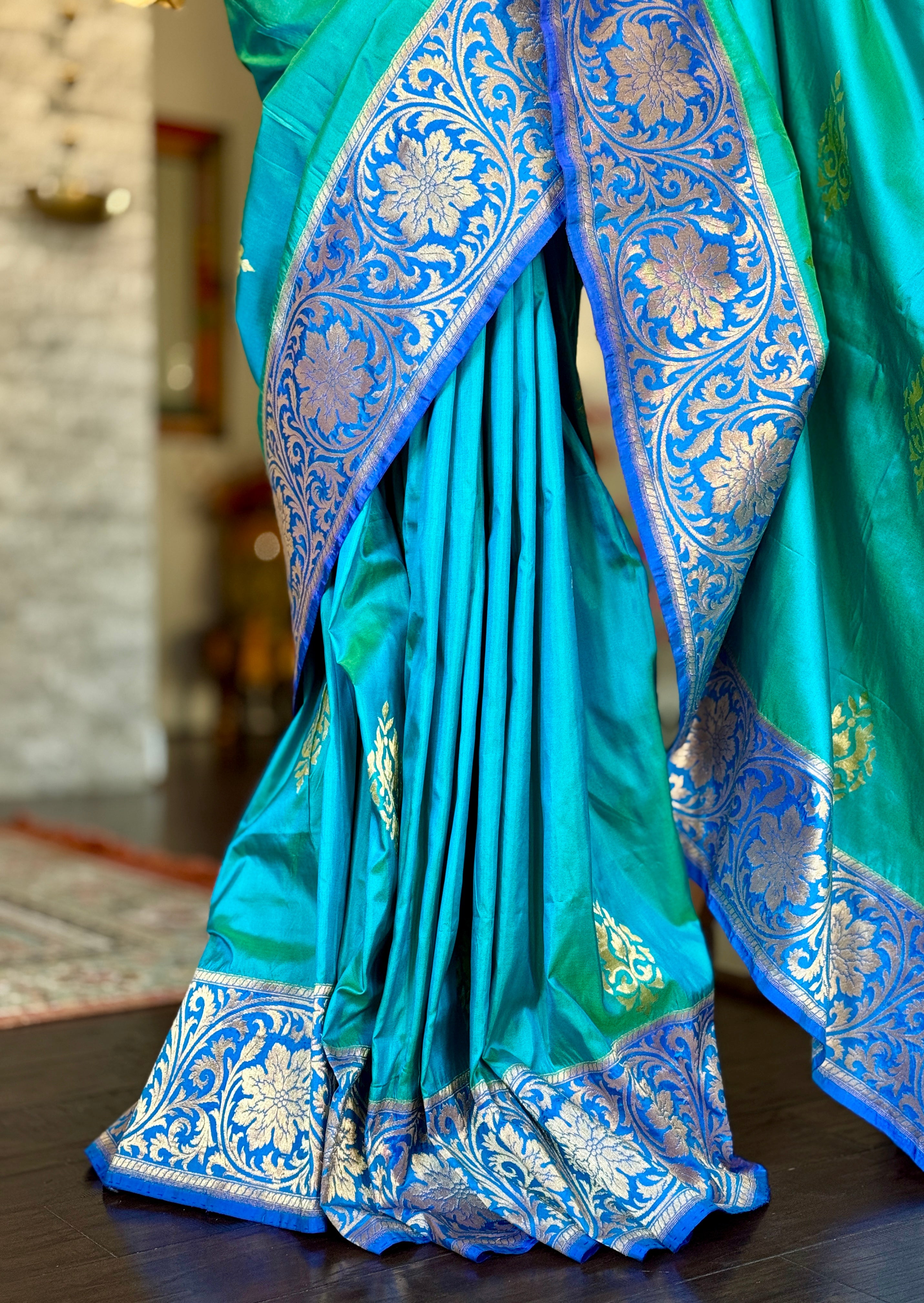 Pure Silk Banarasi - Sea Green Dual Shaded