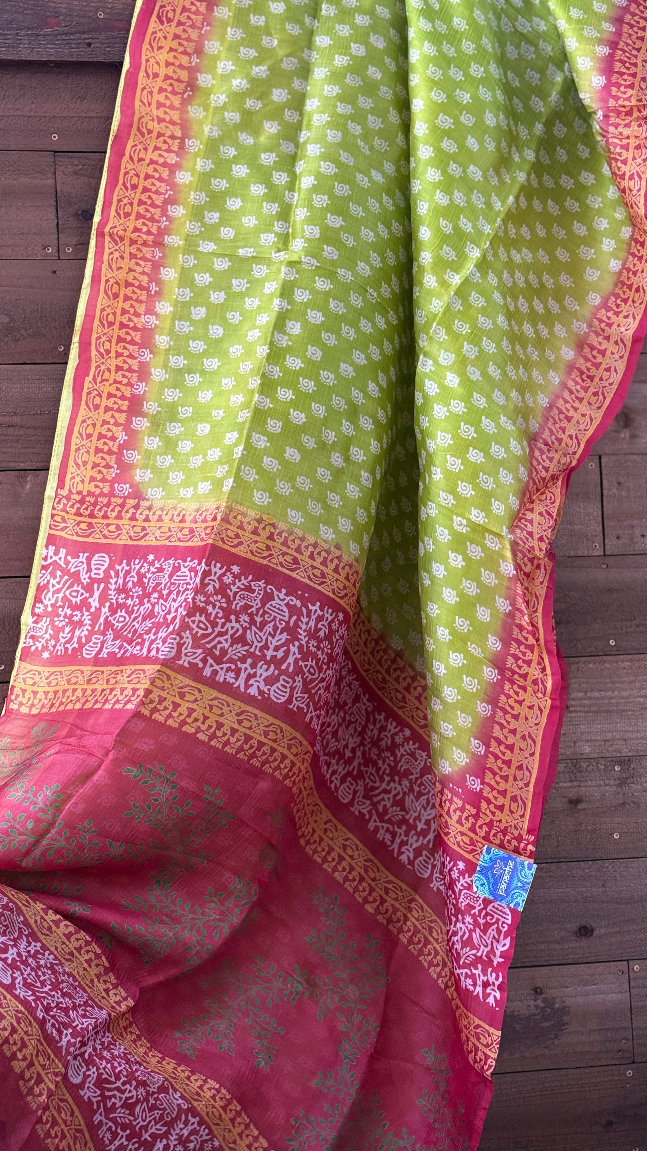 Pure Murshidabad Silk - Lime Green Printed