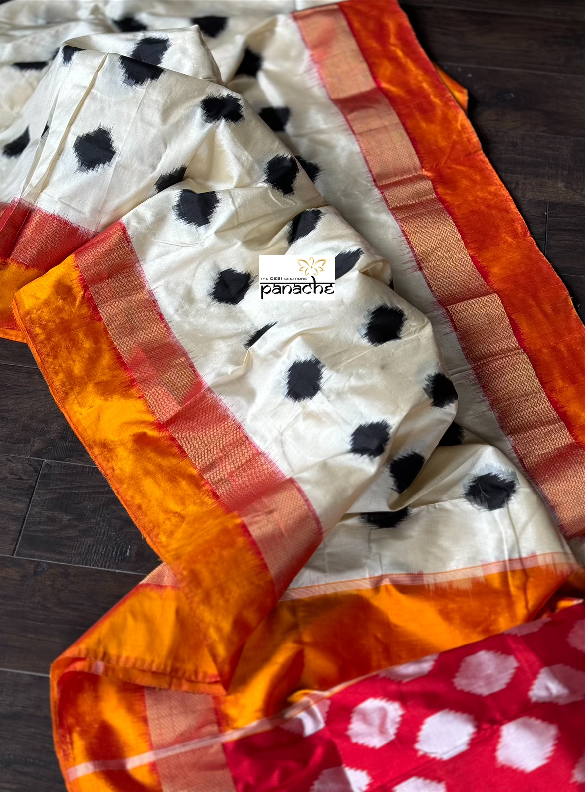 Pure Silk Ikat -  Cream Orange Yellow Pochampally