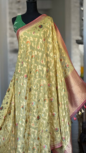 Khaddi Georgette Banarasi - Yellow Meenakari