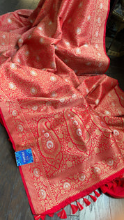 Soft Silk Brocade Banarasi - Red Sona Rupa Zari