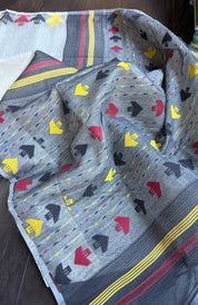 Dhakai Jamdani  - Off White Black Yellow Red
