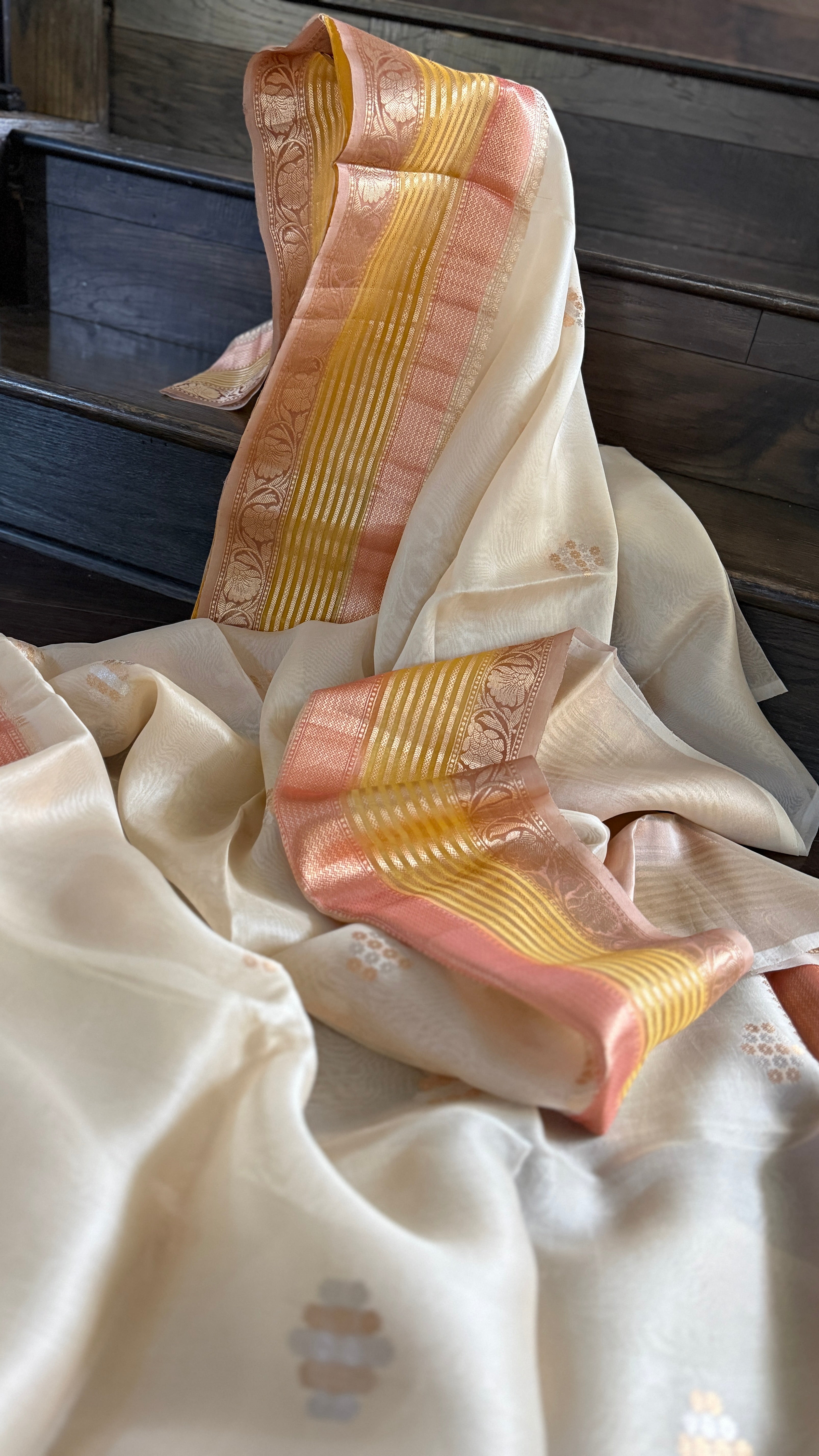 Kora Silk Banarasi - Beige Multicolor Border