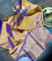 Pure Katan Silk Banarasi - Brown Purple Dual Shaded
