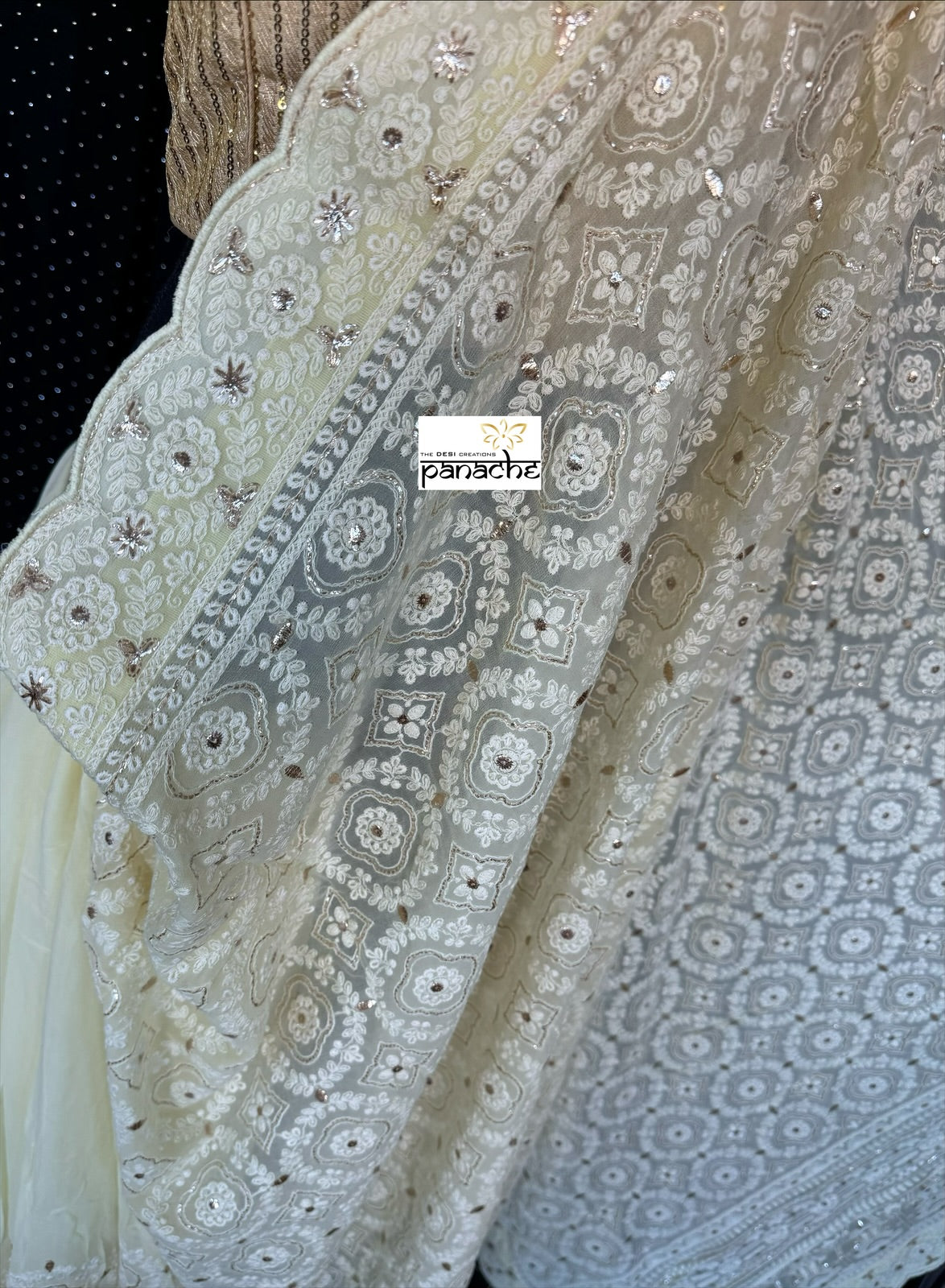 Designer Geogette Chikankari - Light Lemon Yellow