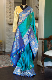 Pure Silk Banarasi - Sea Green Dual Shaded