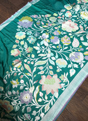 Khaddi Tussar Banarasi - Teal Blue Meenakari