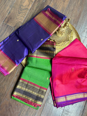 Pure Silk 1gm Zari Kanjivaram - Green Black self Stripe