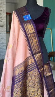 Pure Silk Gadwal - Peach Burgundy