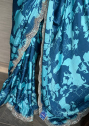 Designer Crepe Satin - Blue Firozi