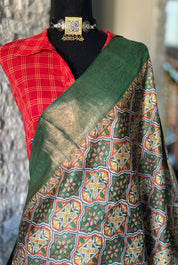 Pure Tussar Silk - Green Printed