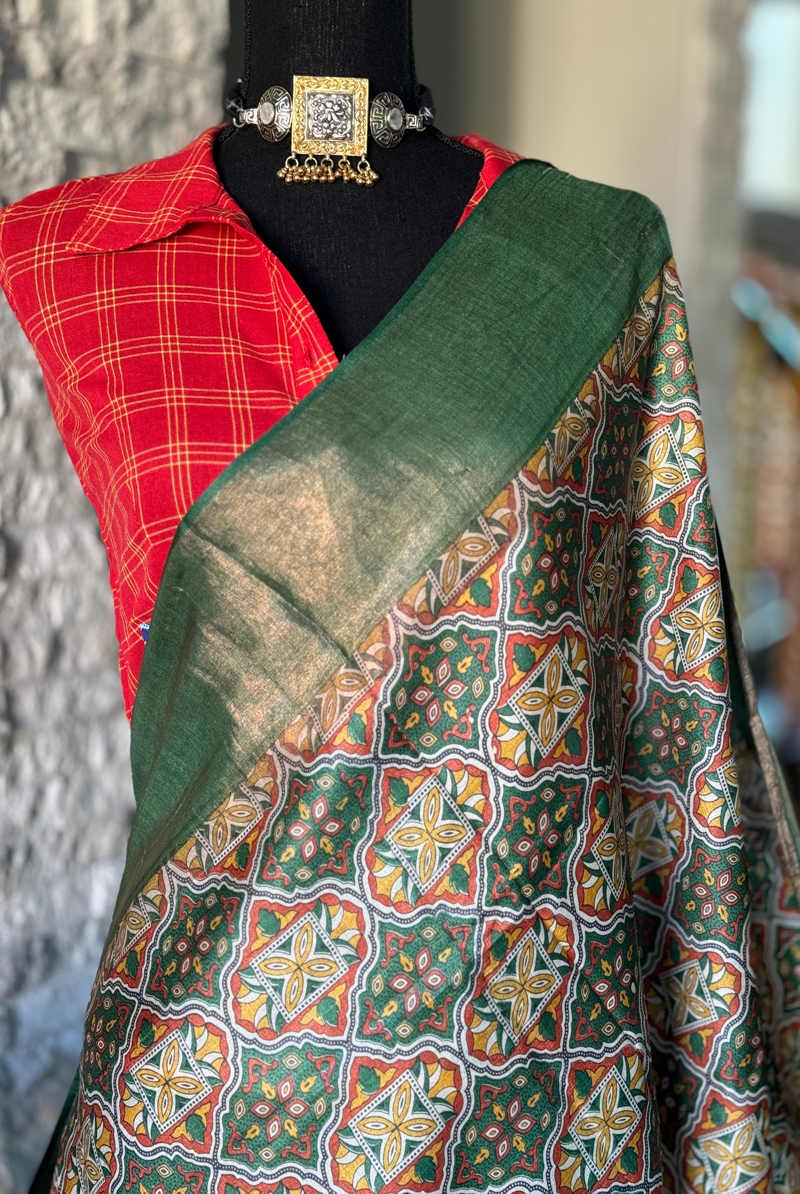 Pure Tussar Silk - Green Printed